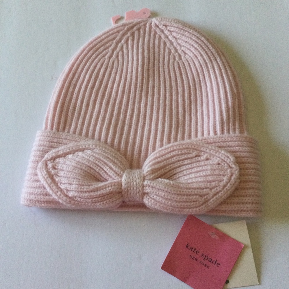 KATE SPADE NEW YORK POINTY BOW BEANIE WOOL BLEND PINK OS NWT